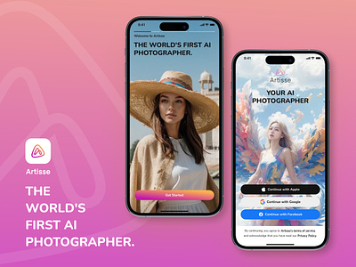 📸 Presenting Artisse AI: The World's First AI Photographer! ai apple clean design facebook get started google login minimal mobile mobile app onboarding photograph signin story terms and service ui ux walkthrough welcome