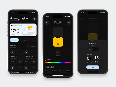 Smarthome Mobile App app cards clean control dark design fireart home ios mobile smart ui ux weather