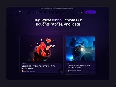 Bibbo Blog Design article blog blog news dark version digital blog landing page minimal news trendy ui uiux website