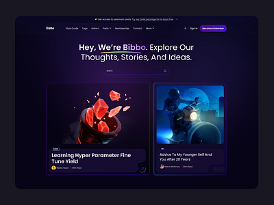 Bibbo Blog Design article blog blog news dark version digital blog landing page minimal news trendy ui uiux website