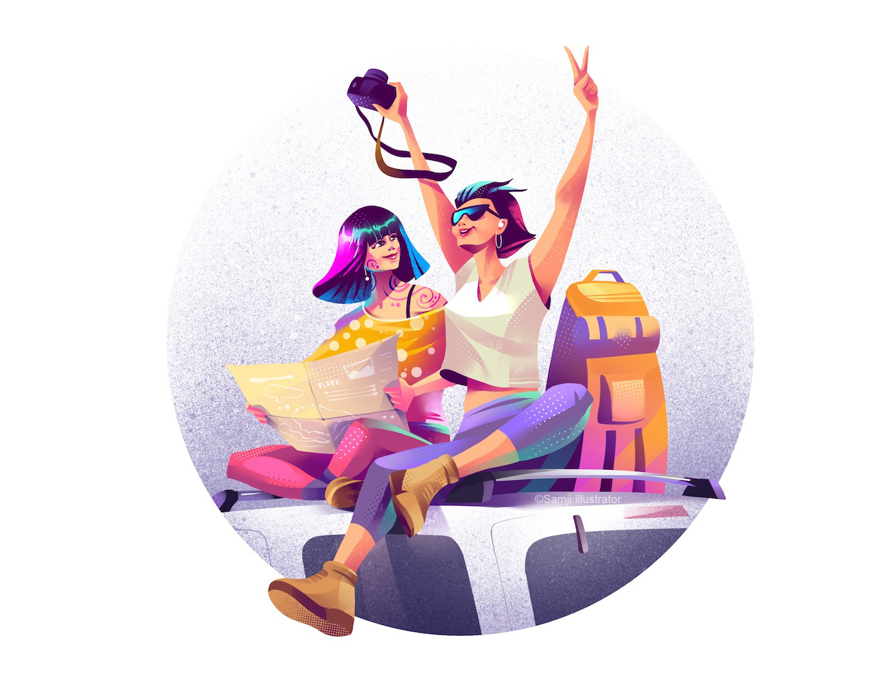 Spot illustration character design freelance illustrator girl illustration illustrator procreate spot illustration travel web illustration