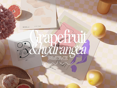 Grapefruit & Hydrangea Poster Mockup flower mockup grapefruit hydrangea interior mockup paper mockup peach poster mockup spring mockup