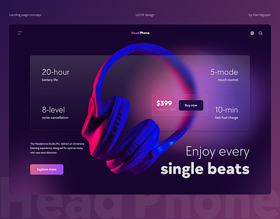 Headphone Landing Page | UI/UX Design | Web Design figma graphic design headphone headphones landing page sound tech technology ui web design