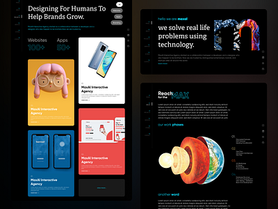 MaxAl - Interactive Agency Website about us agency artistic bento grid blog cards contact dark mode landing page services ui
