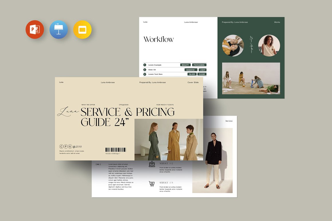 Service & Pricing Guide Template brand strategy business proposal luna masterclass powerpoint template pricing guide project proposal service gudie service pricing guide social media startup webinar slide deck