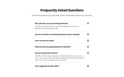 FAQ - Frequently Asked Questions challenge clean dailyui faq framer frequently asked question hosting modern sleek ui user interface ux web design webflow white