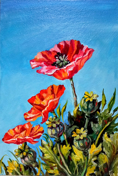 Red Poppy Flower: Flower Oil Painting, Ukrainian Art, Nature art decor flower hand painted nature oil paint painting poppy