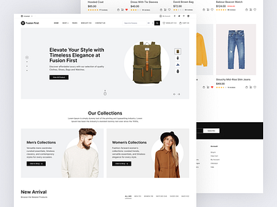 Fusion First Clothing Brand bags brand identity branding cloth clothing brand eleganceredefined fashionforwardbrand fashioninnovation fusion futuristicfashion highqualitycraft landing page minimalistluxury modernelegance trendsettingdesigns ui user interface watches web design
