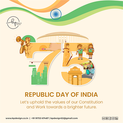 75th Republic Day of INDIA 75 constitution graphic design independance day republic day social media post soverginity unity