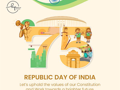 75th Republic Day of INDIA 75 constitution graphic design independance day republic day social media post soverginity unity