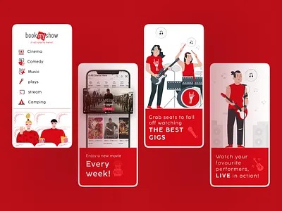 App Screenshots- Bookmyshow app screenshots bookmyshow branding camping design gradient graphic design illustration logo shows social media ui ux vector