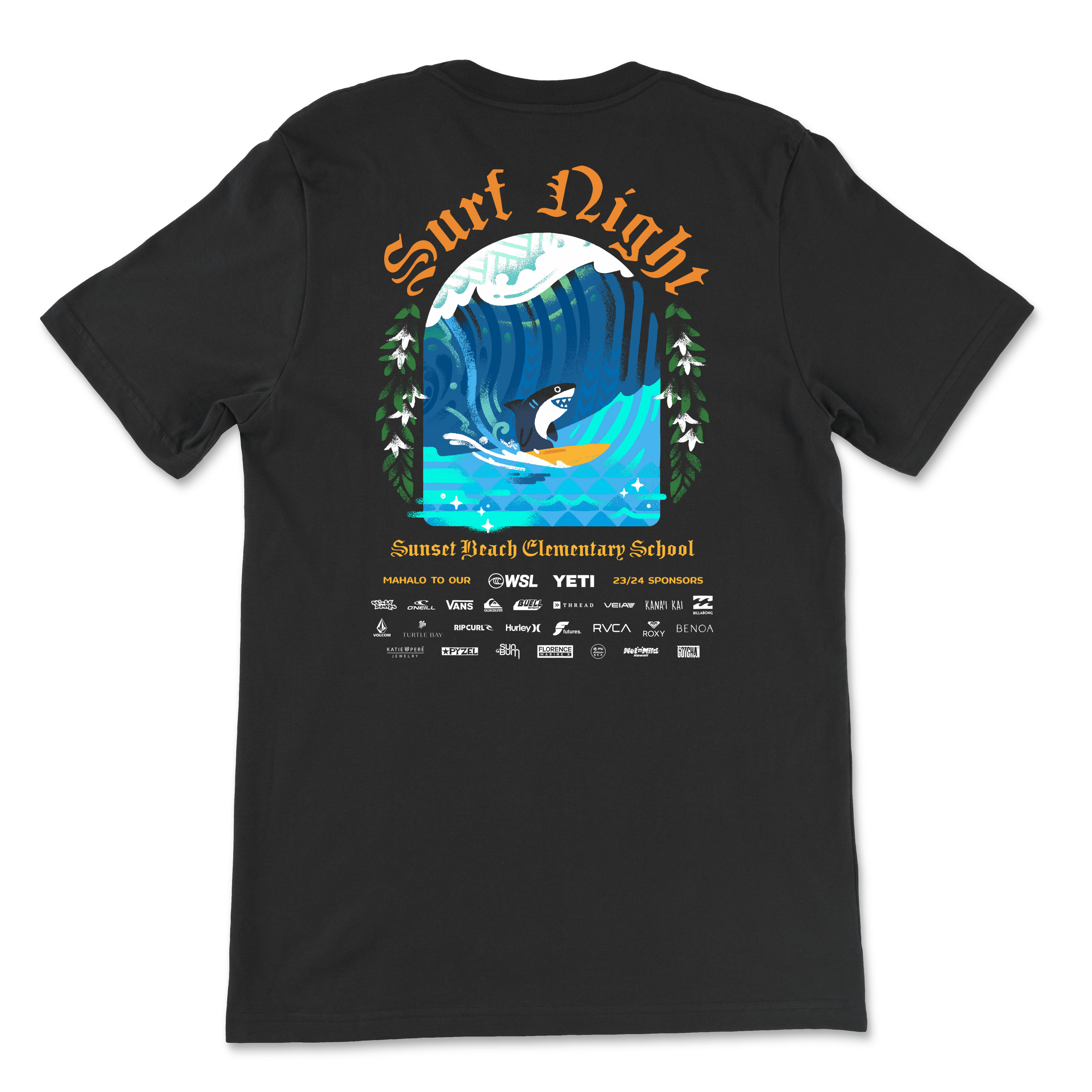 WSL Surf Night branding childrens illustration design graphic design hawaii illustration josh hoye shark surf surfing tshirt wave wsl