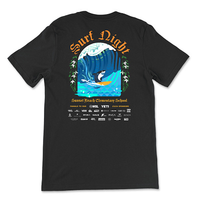 WSL Surf Night branding childrens illustration design graphic design hawaii illustration josh hoye shark surf surfing tshirt wave wsl