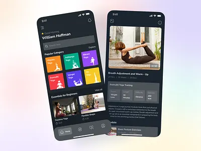 FlexiFlow : Yoga App Ui Design darktheme diet fitness graphic design health ui yoga