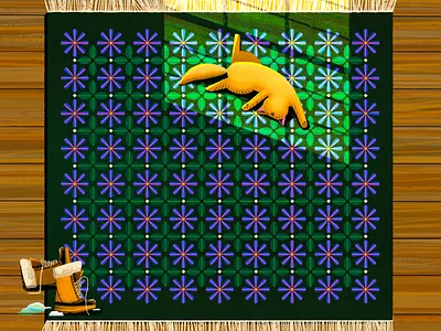 Housecat cat floral illustration pattern retro rug texture vector winter