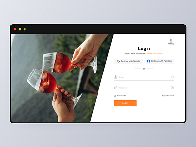 Log in page design app design create account design figma landing page log in restaurant sign in sign up ui uiux design ux website