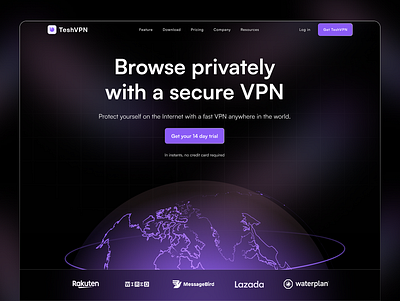 VPN Saas Software Website Landing Page dark mode internet landing page landingpage network pagina web purple saas safe secure sitio web software ui ui ux ux violet vpn web web design website