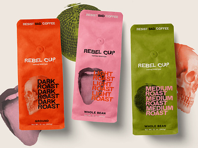 Rebel Cup Packaging branding coffee disco ball edgy glitch logo modern packaging skull typography