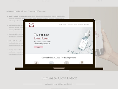 Luminate Skincare design digital design ecommerce website design landing page website design