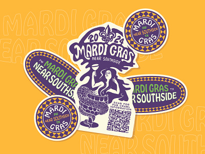 Mardi Gras Near Southside americana brand branding design fort worth graphic design illustration inking logo mardi gras new orleans nola pub crawl snake vector woman