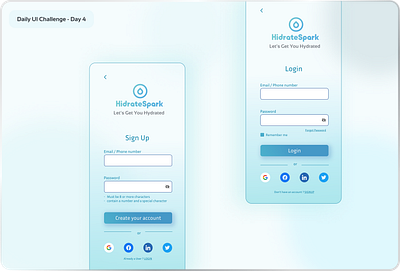 Daily UI Challenge #4 - Signup and Login screen branding daily ui challenge daily ui challenge 4 design graphic design hidrate spark redesign hype 4 academy interaction design login screem redesign signup screen ui ux ux design