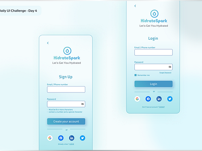 Daily UI Challenge #4 - Signup and Login screen branding daily ui challenge daily ui challenge 4 design graphic design hidrate spark redesign hype 4 academy interaction design login screem redesign signup screen ui ux ux design