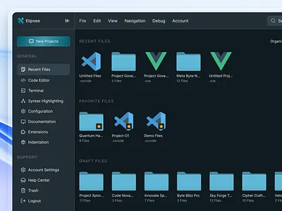 Elipsee - Code Editor Dashboard (Recent Files Page) app design apps code code tools desktop develop app development editor files recent saas source tech tools ui uidesign userinterface web app