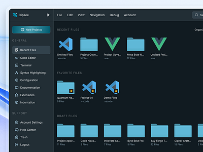 Elipsee - Code Editor Dashboard (Recent Files Page) app design apps code code tools desktop develop app development editor files recent saas source tech tools ui uidesign userinterface web app