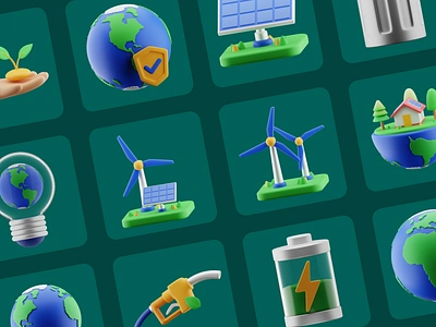 Environment 3D Icon 3d bulb design earth ecology energy environment graphic design green icon illustration mobile renewable solar panel ui windmill