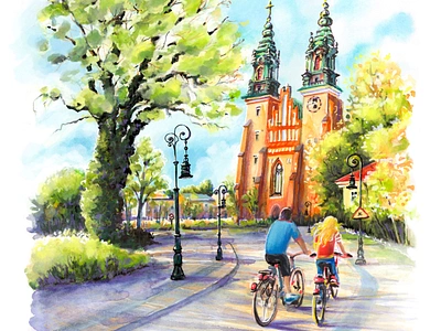 Spring Poznan architecture illustration poland poznan sketch spring town travel urban sketch watercolor