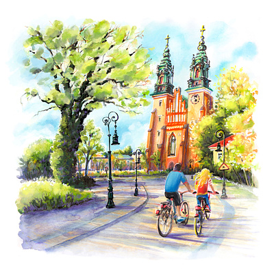 Spring Poznan architecture illustration poland poznan sketch spring town travel urban sketch watercolor