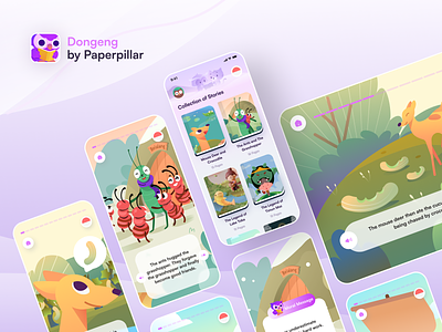 Dongeng by Paperpillar android animal animation app branding children clean design gradients graphic design illustrations ios kids mobile story tablet tale ui ux