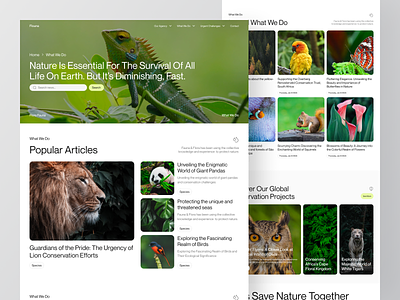 Blog Page - Flouna animal article blog blog page clean design fauna flora flora fauna green landing page minimalist natural nature news ui ui design uiux web design website design