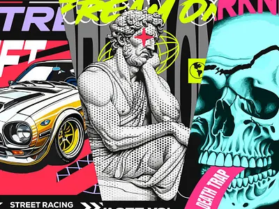 Urban Streetwear Graphic T-shirt Designs Bundle apparel design art artwork brutalism car clothing design digital design greek statue illustration merchandise design print design print on demand renaissance street fashion street style streetwear t shirt design urban style urban wear vector t shirt design