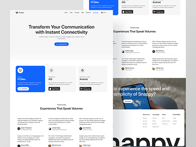 Snappy - Download Page app store chat clean clean design clean user interface conversation design download app download page download section homepage landing page message minimalist design phone play store product ui website website app