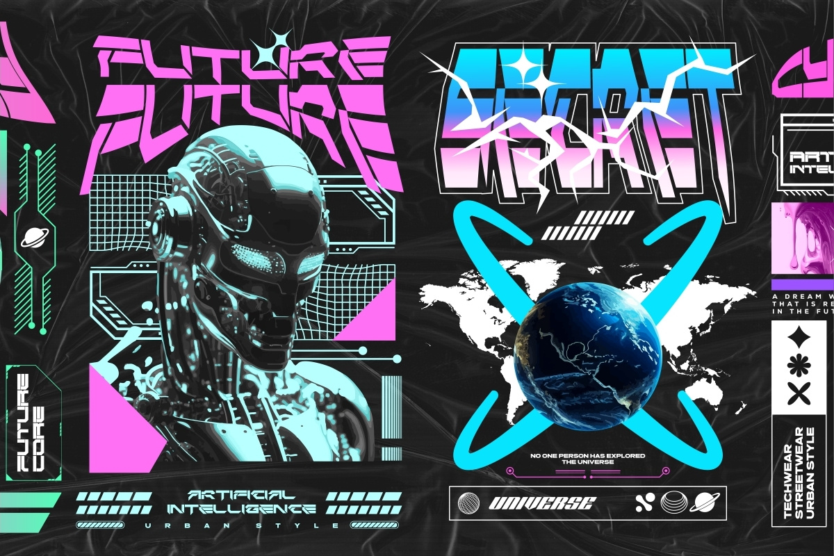 Futuristic Cyberpunk Brutalism Streetwear Graphic T-shirt Set anti design apparel design brutalism clothing design cyber cybernetic cyberpunk futurism futuristic geometry histopia illustration print on demand sci fi scifi space streetwear synthwave t shirt design t shirt designs bundle