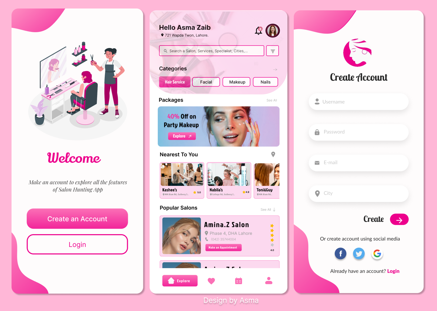 Salon Hunting Application by Asma Zaib on Dribbble