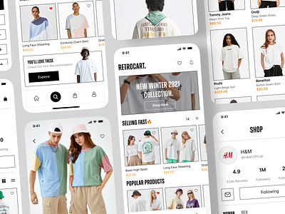 RetroCart | eCommerce Mobile Application app app design clothes clothing design e commerce ecommerce fashion figma minimal mobile app mobile app design mobile design mobile ui online shop online store onlineshop store ui ux