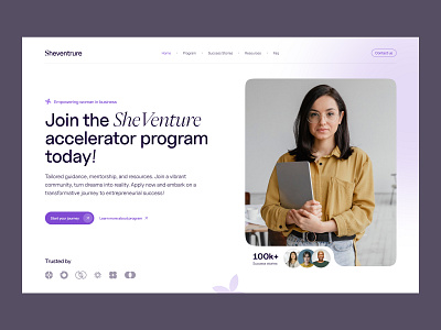 Sheventure - Hero concept for women's entrepreneurship business entrepreneurship header hero landingpage minimal modern ui design uiux webdesign website