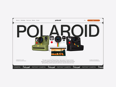 Polaroid instant camera. Main page animation design landing page ui ux
