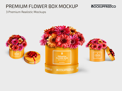 Premium Flower Box Mockup PSD box boxes design flower flower box flower package flower packaging flowers mock up mockup mockups pack package packaging packing photoshop product psd template templates