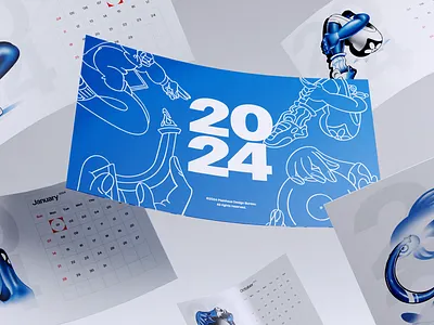 Illustration for 2024 Calendar 2024 3d calendar cards celebration desk calendar illustration layout new year