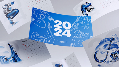 Illustration for 2024 Calendar 2024 3d calendar cards celebration desk calendar illustration layout new year