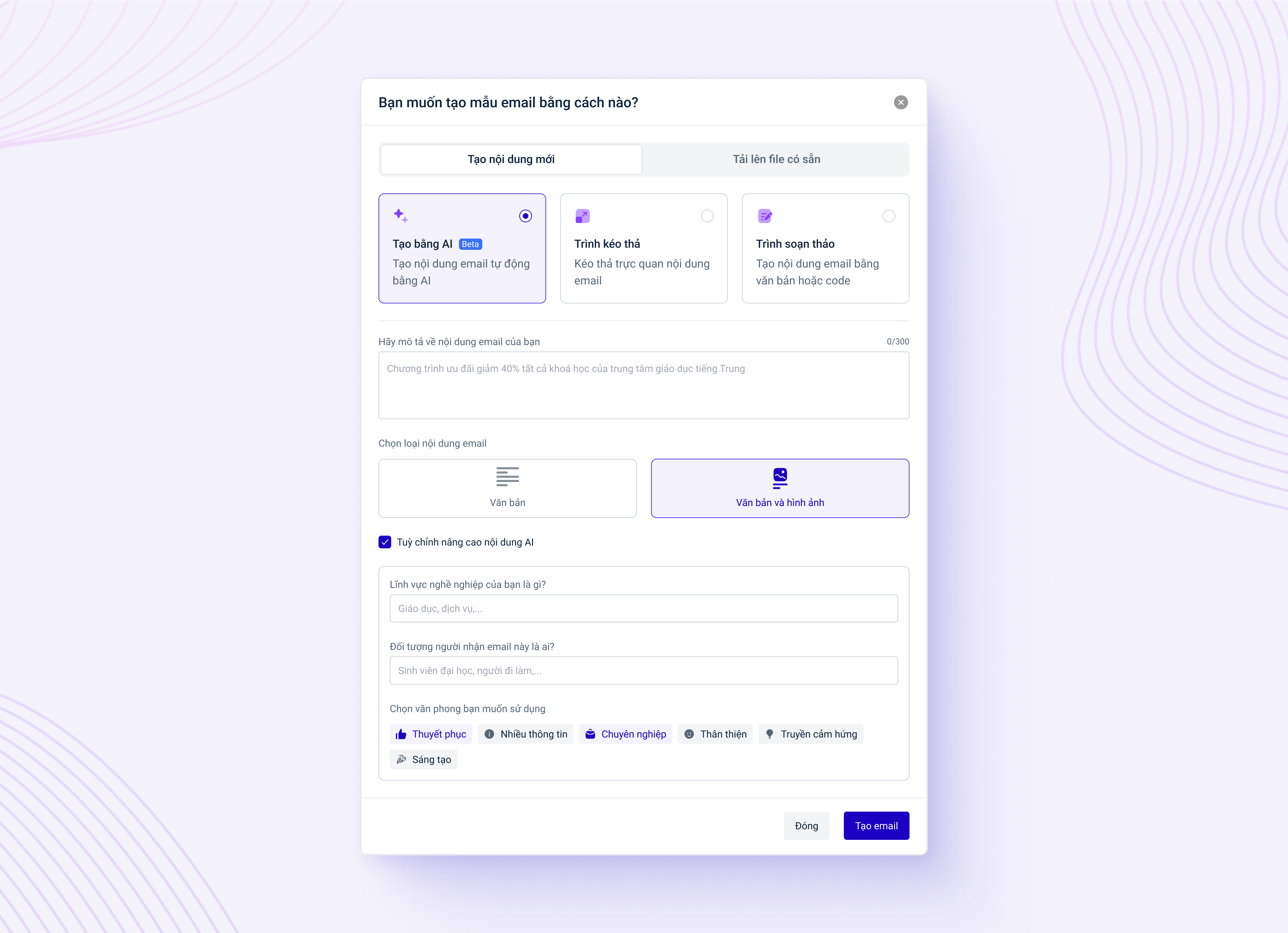LadiFlow - AI Email Generator ai ai generation automation content crm editor email marketing modal ui