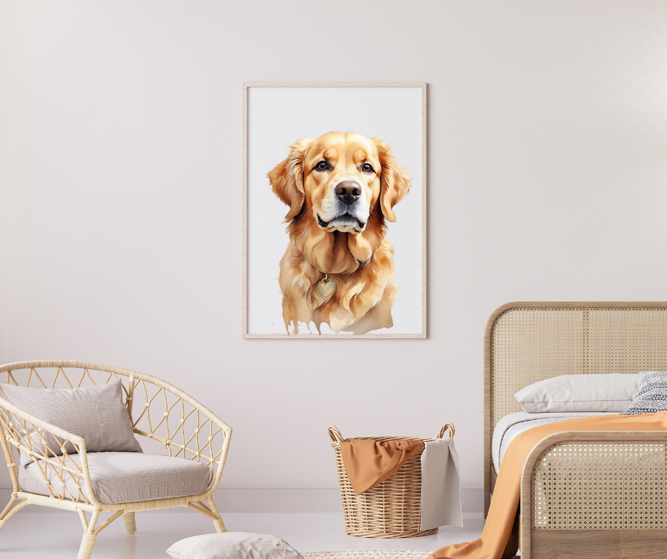 Watercolor painting of cute golden retriever as a child by web product ...