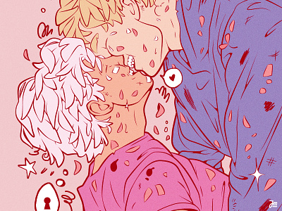 In your arms character character design comic couple design face faces gay graphic design hair illustration kiss love man men people pink queer stars vector