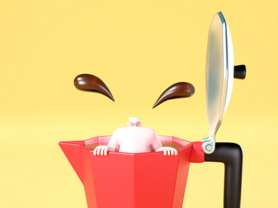 Swimming in coffee 3d 3d illustration blender coffee illustration mokka pot