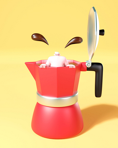 Swimming in coffee 3d 3d illustration blender coffee illustration mokka pot
