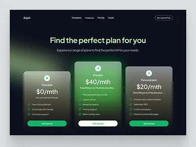 Zuper - Pricing Plan Website Page choose plan cost dark design elegant plans price pricing pricing card pricing plan pricing table saas section subscription ui ux web design webflow webpage website