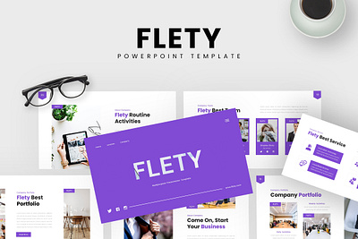 Flety PowerPoint Template business company flety gsl key modern multipurpose ppt pptx purple ui white